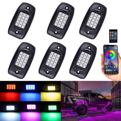 6 RGB LEIDENE van de peulenvrachtwagen Rotslichten, Veelkleurige RGB Rots Lichte Uitrusting